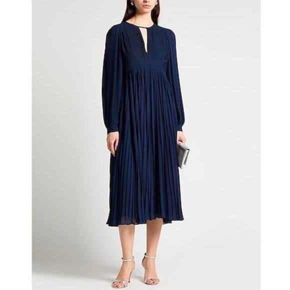 Michael Michael Kors Women's Plissé Pleated Midi Dress Midnight Blue Size XS NWT - Picture 1 of 11